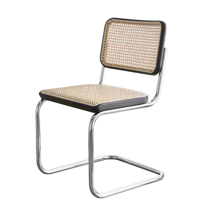 S 32 Chaise de Thonet en chrome / hêtre teinté noir (TP 29) / cannage