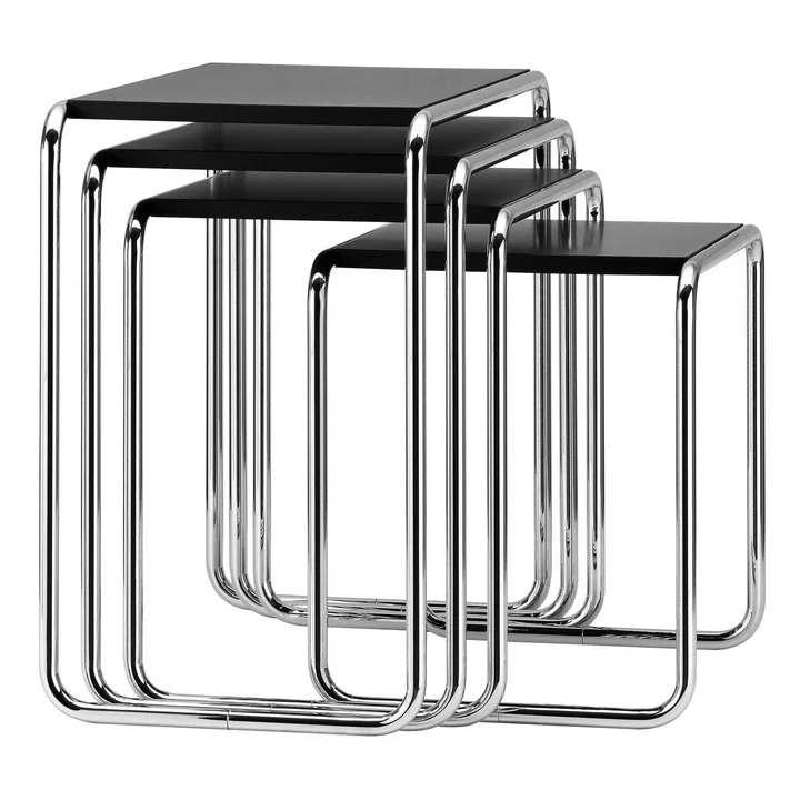 B 9 Set de table d'ensemble de Thonet en chrome / laque de finition noir profond (RAL 9005)