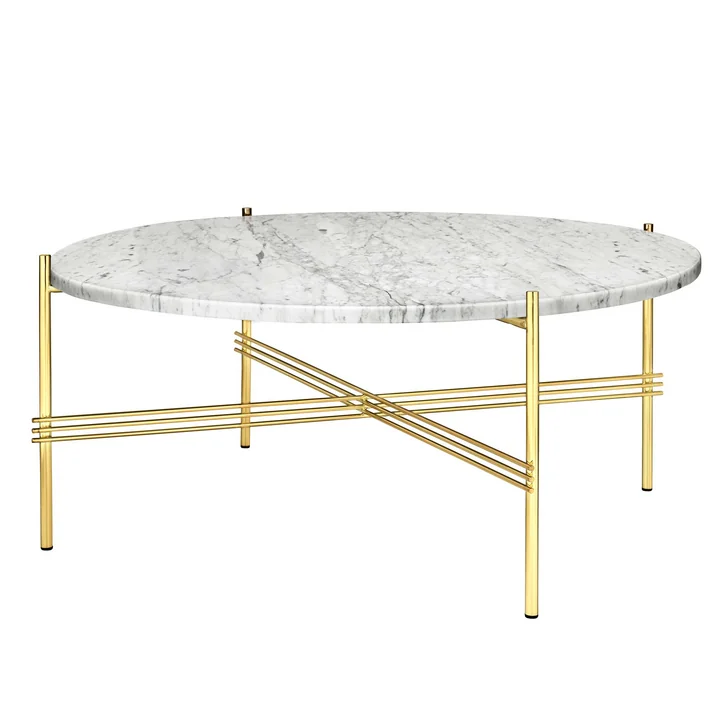 TS Table basse Ø 80 cm de Gubi en laiton / marbre blanc