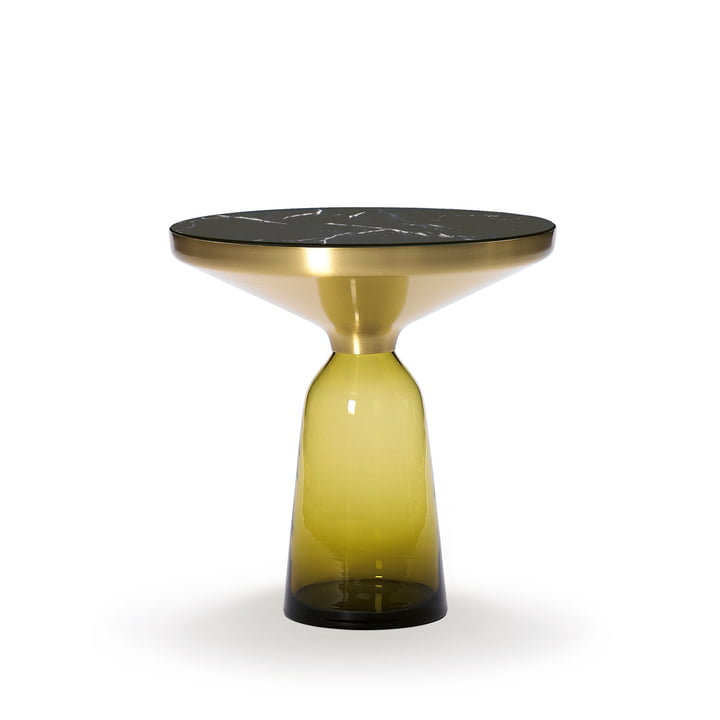 ClassiCon - Table d'appoint Bell, laiton / jaune citron / marbre noir (marquina)