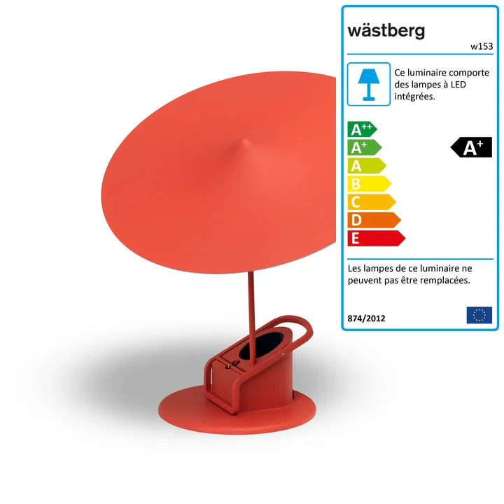 w153 île lampe de table de Wästberg en rouge coquelicot
