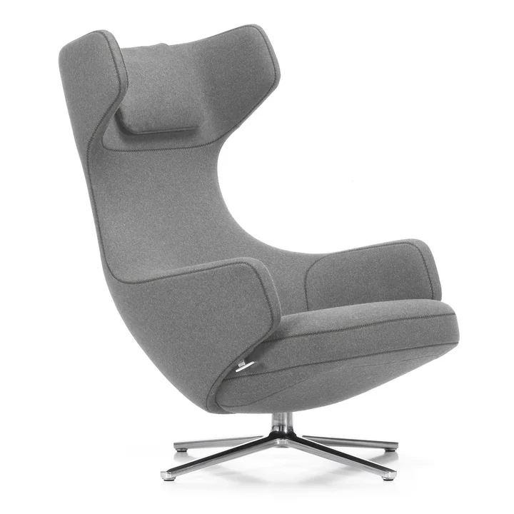 Grand Repos Fauteuil de Vitra en gris clair (01 galet) / aluminium poli (patins en feutre)