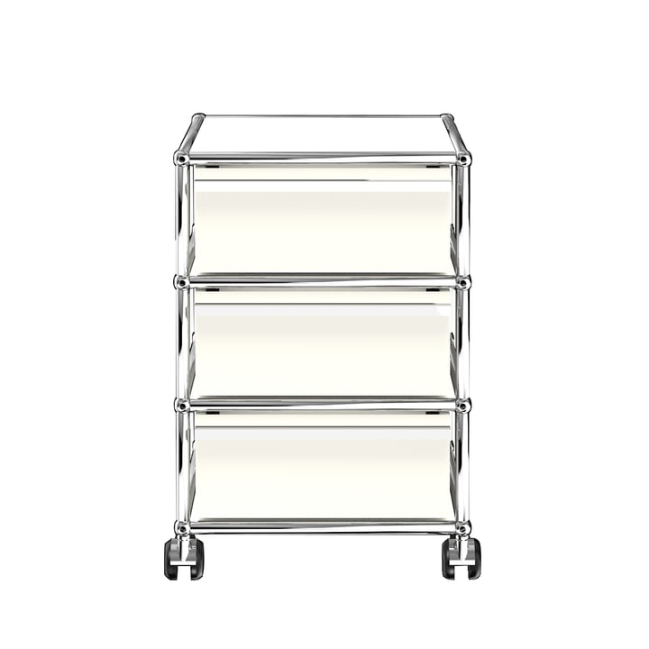 Le caisson à roulettes avec trois tiroirs USM Haller, blanc pur