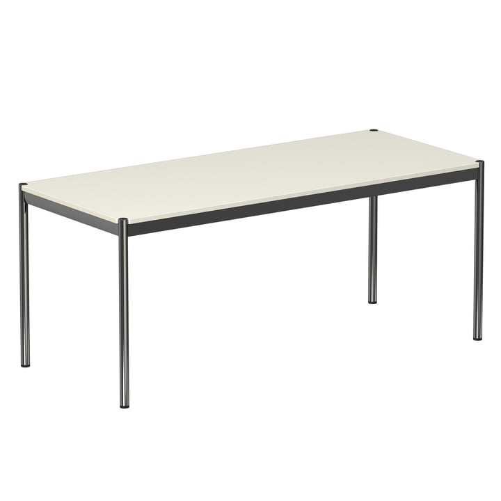 La table, 175 x 75 cm, piètement en acier chromé/plateau en MDF, blanc pur (RAL 9010) de USM Haller