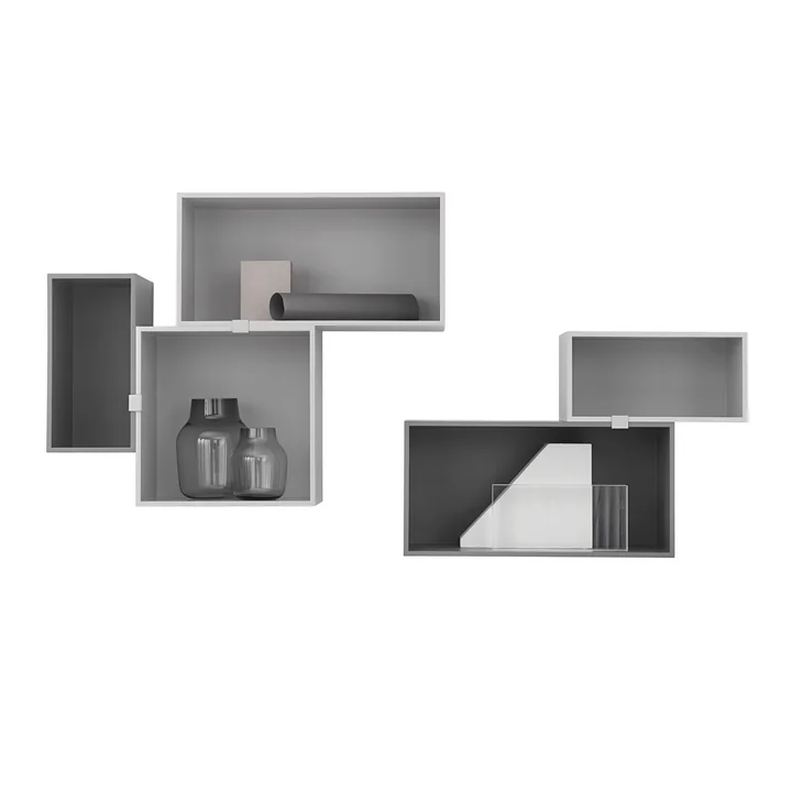 Système d'étagères Mini Stacked 2.0 par Muuto en gris clair et gris foncé