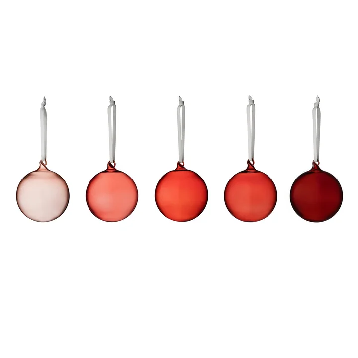 Les boules de verre Iittala, différentes nuances de rouge (set de 5)
