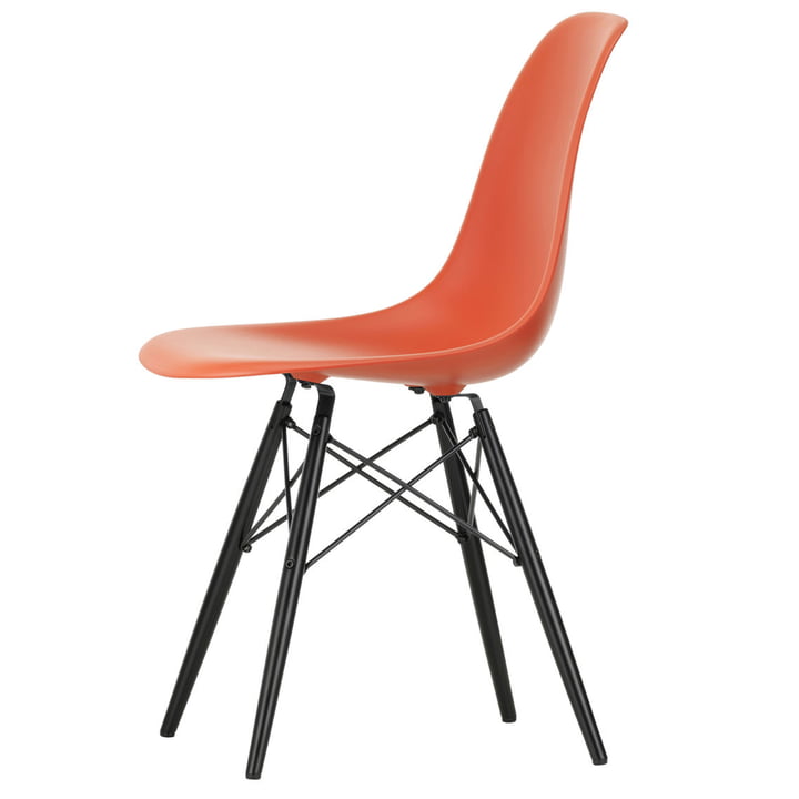 Vitra - Eames Plastic Side Chair DSW (H 43 cm), érable foncé / rouge (poppy red)