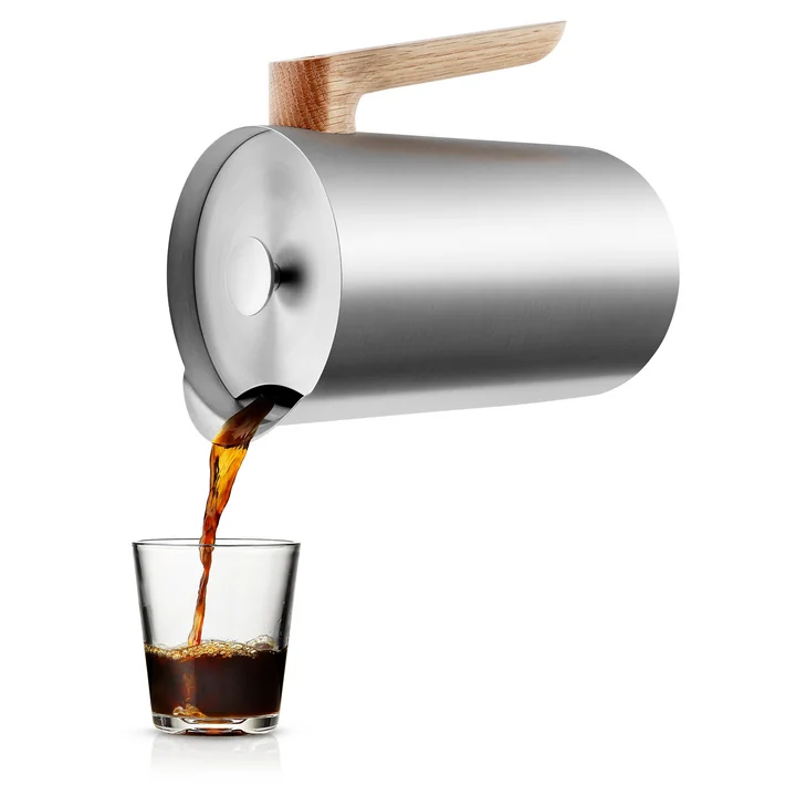 Pichet filtre-presse de cuisine nordique 1 l par Eva Solo en acier inoxydable / chêne