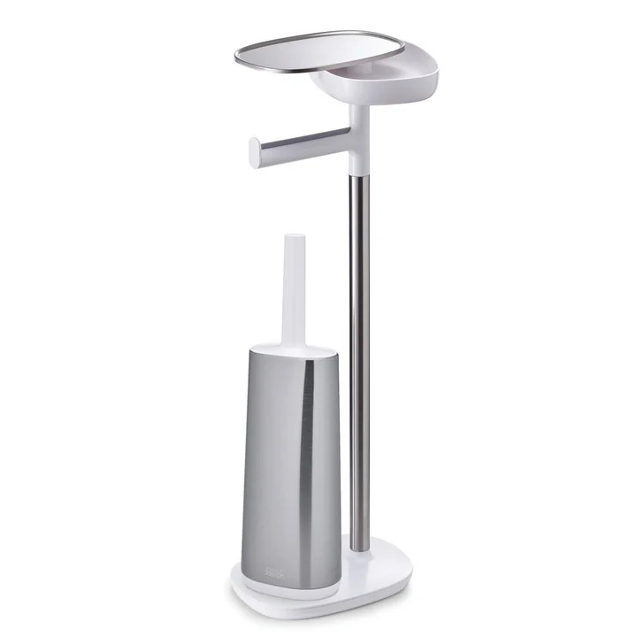 Joseph Joseph - EasyStore Plus Porte-papier hygiénique avec Flex Steel Brosse de toilette, acier inoxydable / blanc
