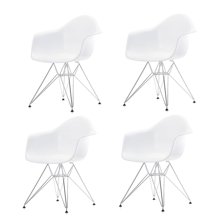 Action : 4 x Eames Fauteuil en plastique DAR de Vitra en chrome / blanc