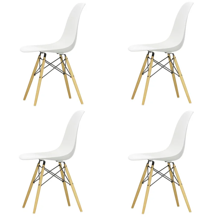 Offre spéciale : 4 x Eames Plastic Side Chair DSW de Vitra en érable jaunâtre / blanc