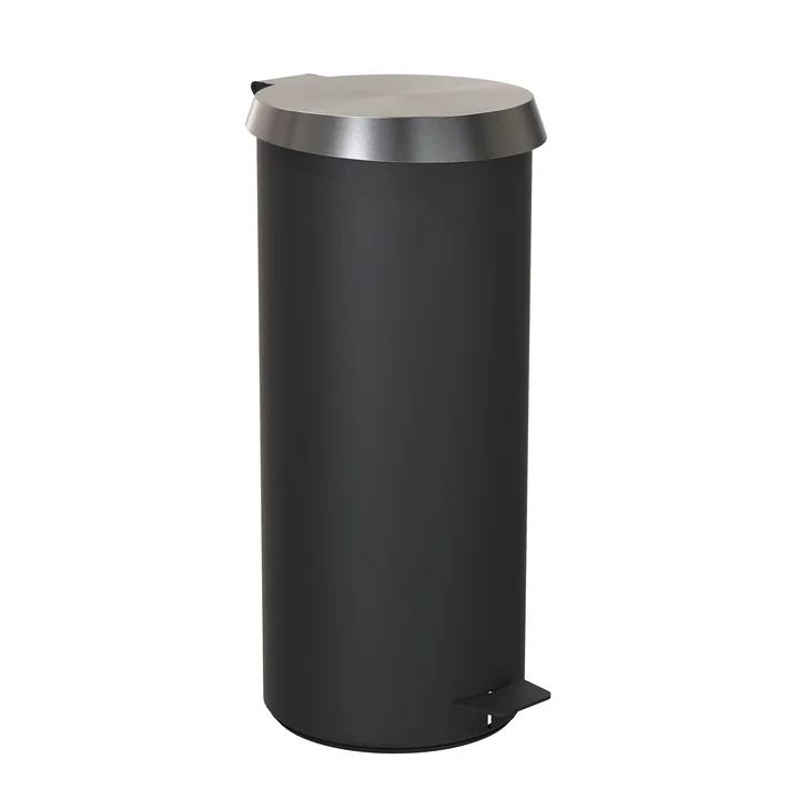 Poubelle à pédale 550 en noir / acier inoxydable brossé par Frost