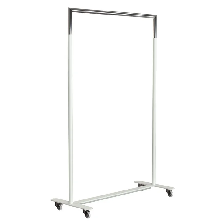 Bukto Porte-manteau à roulettes de 100 cm en blanc / acier inoxydable poli, par Frost
