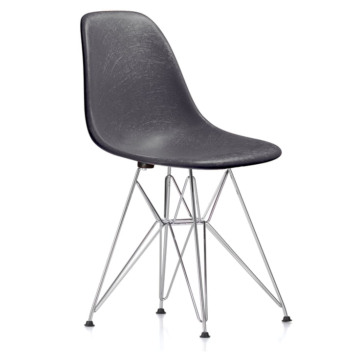Chaise d'appoint Eames en fibre de verre DSR by Vitra - chromée / Eames peau d'éléphant gris
