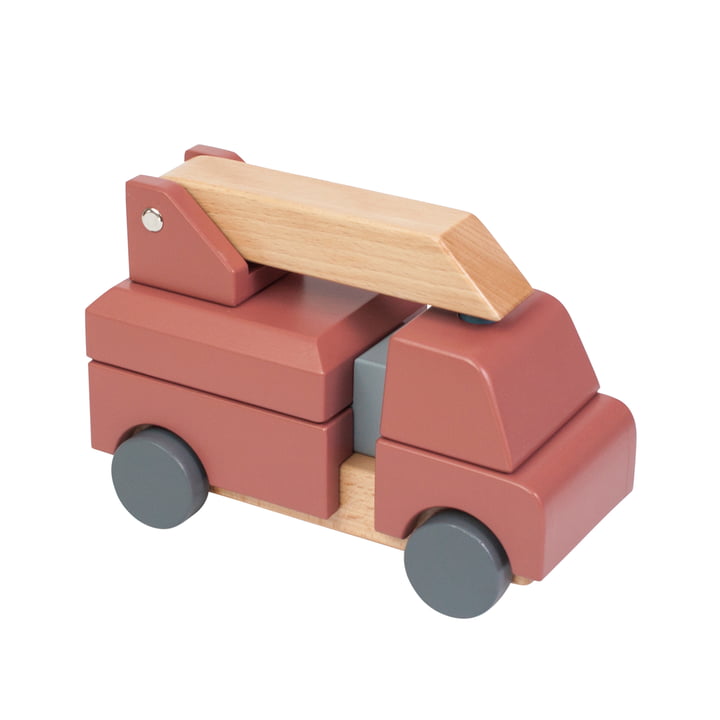 Véhicule de pompiers en bois de Sebra couleur rouge