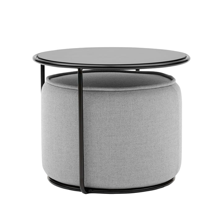 Tom Pouf et table d'appoint Ø 58 x H 47 cm de Softline en noir / Vision gris clair (445)