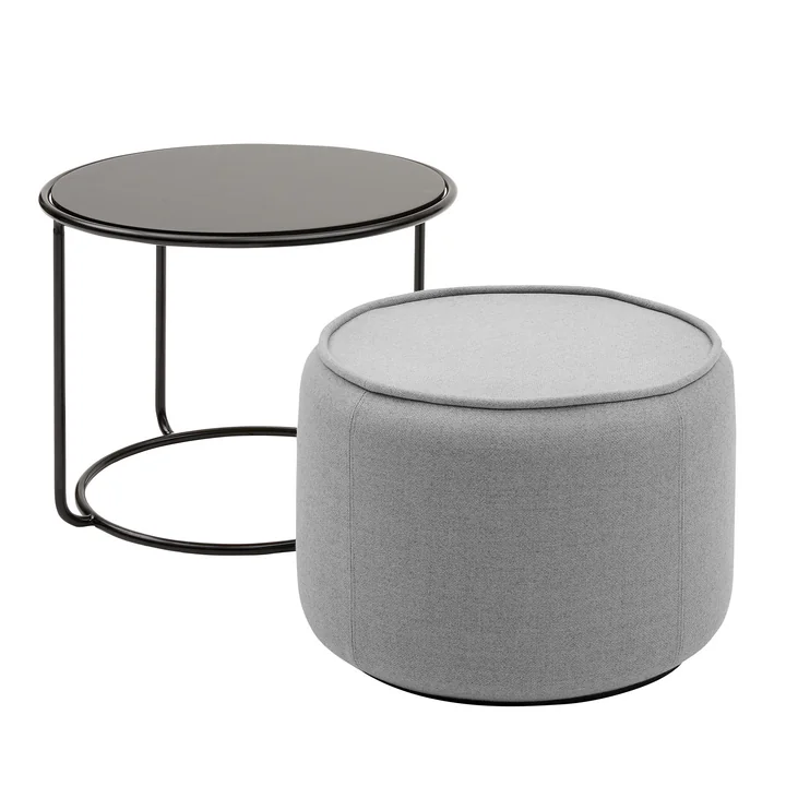 Tom Pouf et table d'appoint Ø 58 x H 47 cm de Softline en noir / Vision gris clair (445)