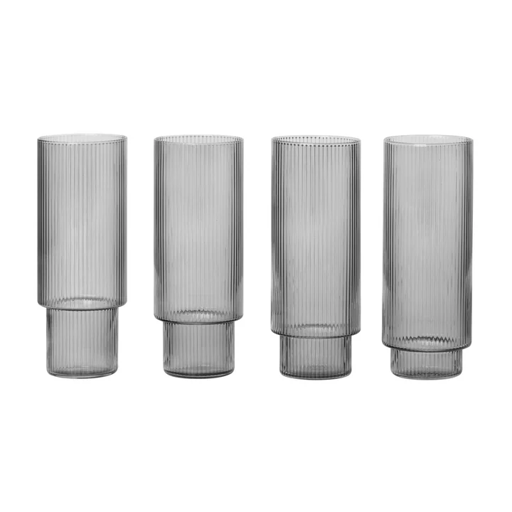 Ripple Verres à long drink, smoked grey (set de 4) de Ferm Living