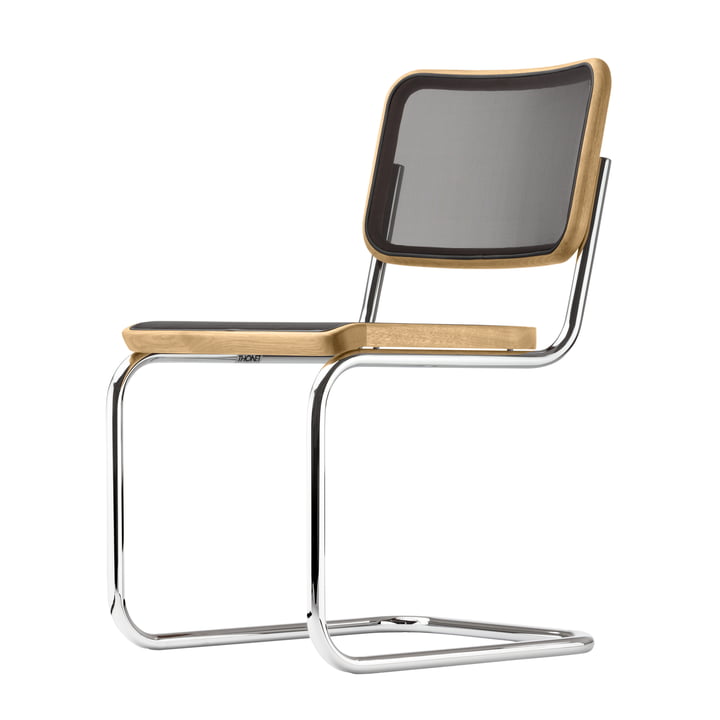 S 32 N chaise de Thonet en chrome / chêne / résille noire (Pure Materials)