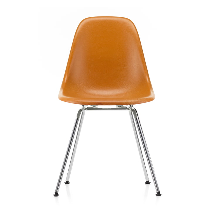 Eames Fiberglass Side Chair DSX by Vitra en chromé / Eames ocre foncé