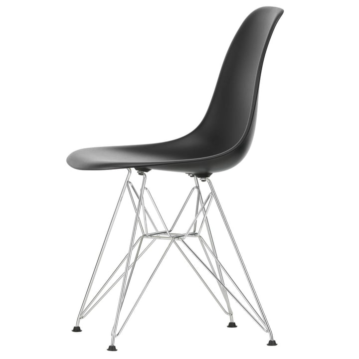 Eames Plastic Side Chair DSR by Vitra en chromé / noir foncé