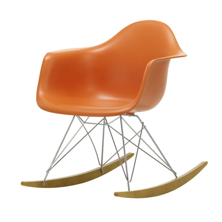 Eames Plastic Armchair RAR de Vitra en érable jaunâtre / chrome / orange rouille
