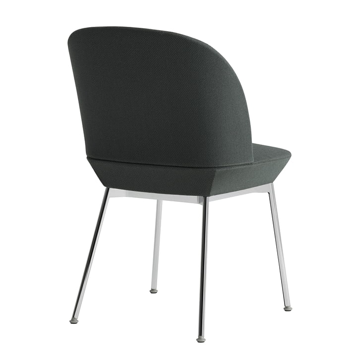 Chaise Oslo Side Chair en chrome / gris vert foncé (Twill Weave 990) par Muuto en vue arrière