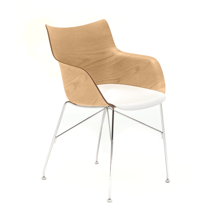 Q/Wood - Chaise avec accoudoirs de Kartell en chromé / blanc / clair