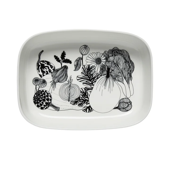 Oiva Siirtolapuutarha Plat de service 20,5 x 28 cm de Marimekko en blanc / noir
