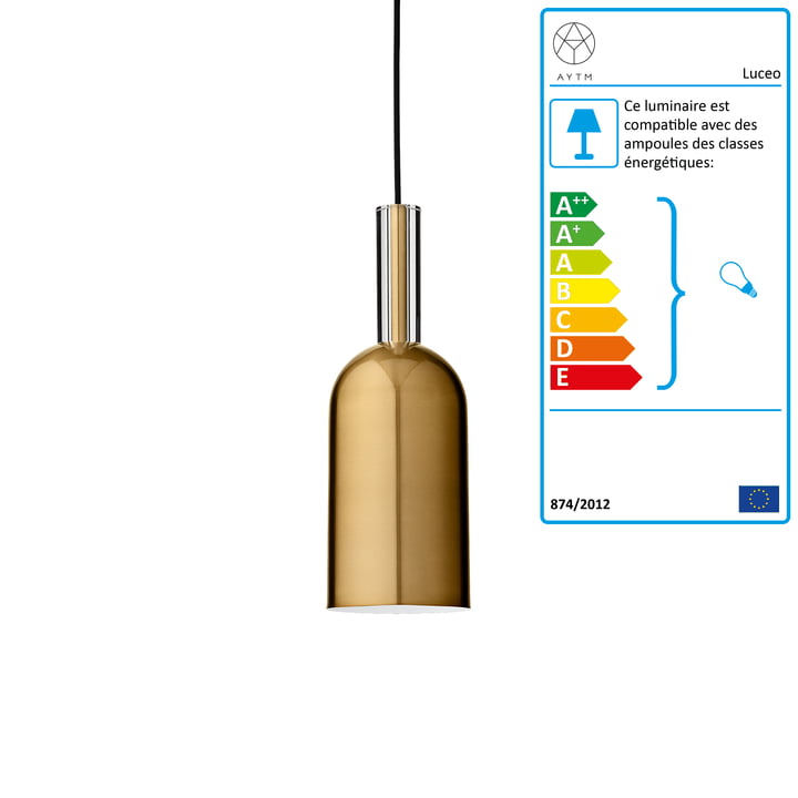 Suspension Luceo, Ø 12 x H 35 cm, or / transparent par AYTM