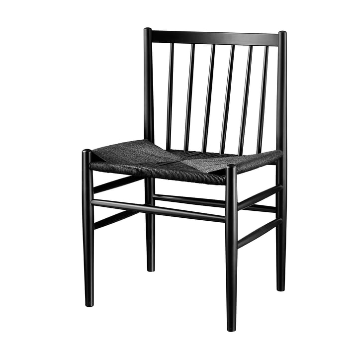 J80 Chaise, hêtre laqué noir / vannerie naturelle noire par FDB Møbler