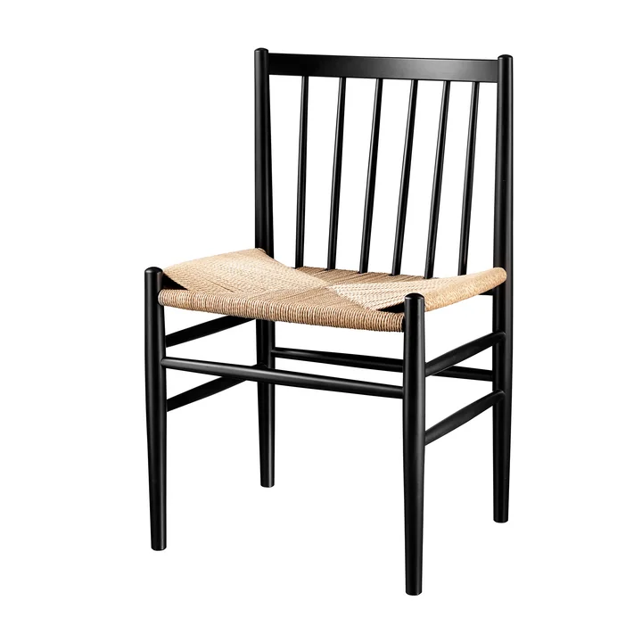 J80 Chaise, hêtre laqué noir / tressage naturel de FDB Møbler