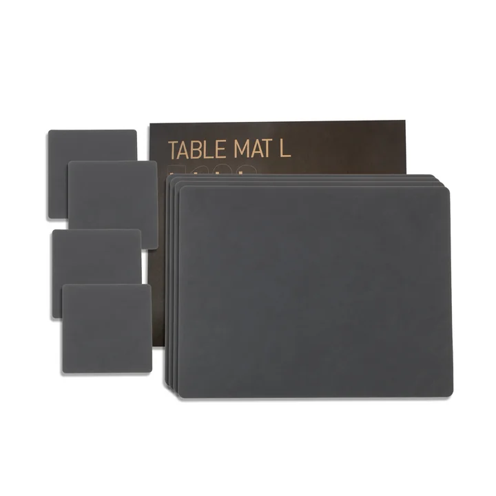Set cadeau Square L de Lind DNA en Nupo anthracite (4 sets de table + 4 dessous de verre)
