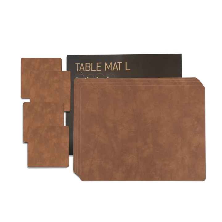 Set cadeau Square L de Lind DNA en Nupo nature (4 sets de table + 4 dessous de verre)