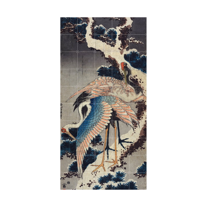 Grues à la branche d'une mâchoire enneigée (Hokusai) 100 x 200 cm de IXXI