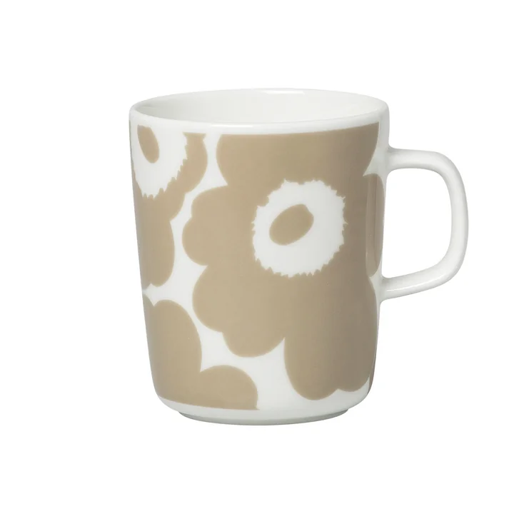 Oiva Unikko Gobelet avec anse 250 ml, blanc / beige de Marimekko