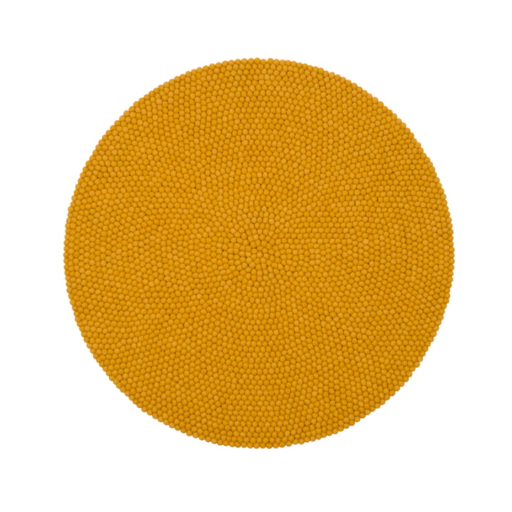 Klara Tapis de boules de feutre Ø 140 cm de myfelt en jaune moutarde