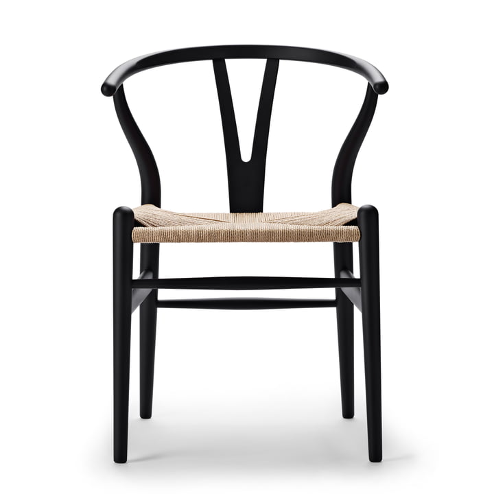CH24 Wishbone Chair de Carl Hansen en soft black / tressage naturel
