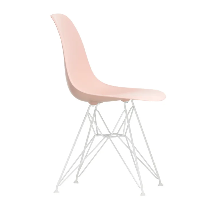 Vitra - Chaise d'appoint en plastique Eames DSR, blanc / rose tendre (planeurs en feutre blanc)