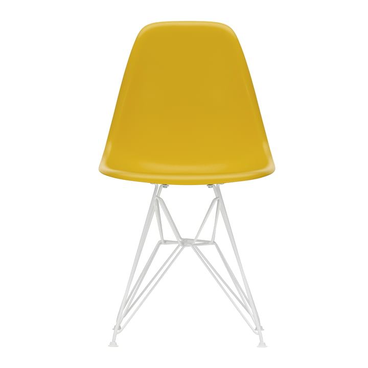 Vitra - Eames Plastic Side Chair DSR, blanc / moutarde (patins en feutre blanc)