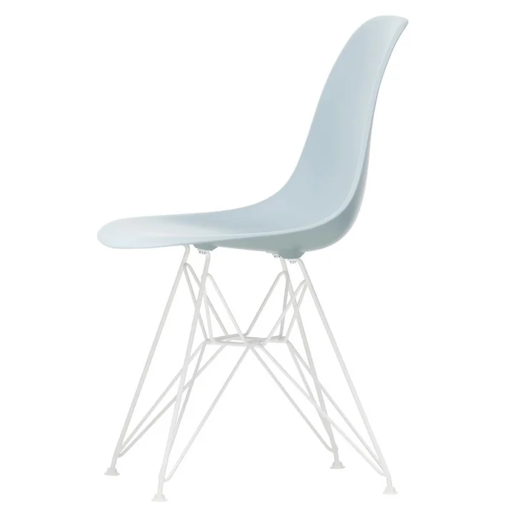 Vitra - Chaise latérale en plastique Eames DSR, blanc / gris glace (patins en feutre blanc)