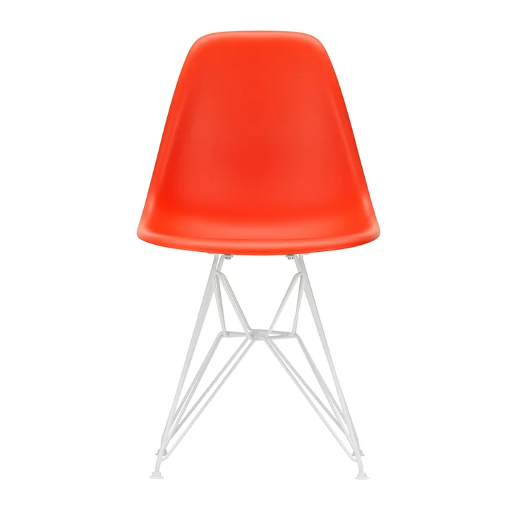 Vitra - Chaise d'appoint en plastique Eames DSR, blanc / rouge coquelicot (patins en feutre blanc)