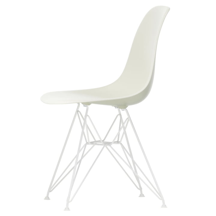Vitra - Chaise latérale en plastique Eames DSR, blanc / galet (patins en feutre blanc)