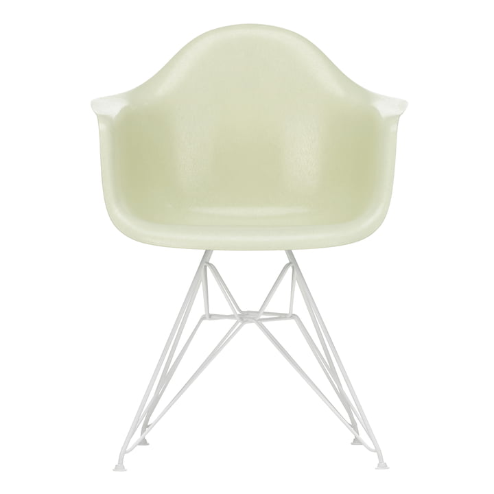 Fauteuil Eames Vitra en fibre de verre DAR de couleur blanche / Eames parchemin (patins en feutre blanc)