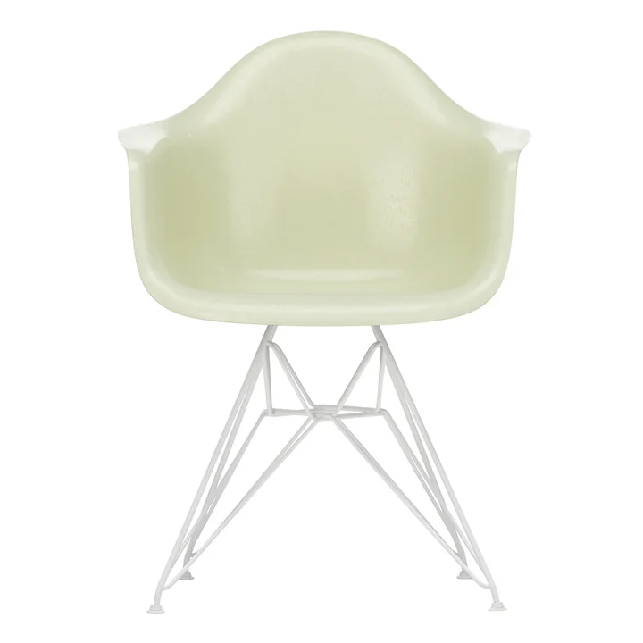 Fauteuil Eames Vitra en fibre de verre DAR de couleur blanche / Eames parchemin (patins en feutre blanc)