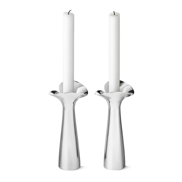 Jeu de 2 bougeoirs Bloom Botanica, en acier inoxydable de Georg Jensen