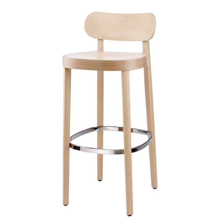 118 H Chaise de bar en hêtre Thonet teinté (TP 107 allégé) / assise : siège à auge