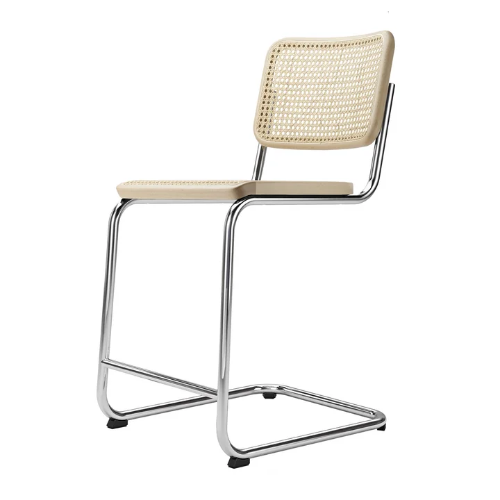 S 32 VHT fauteuil de bar SH 64 cm Thonet en chrome / hêtre naturel / osier avec tissu de soutien