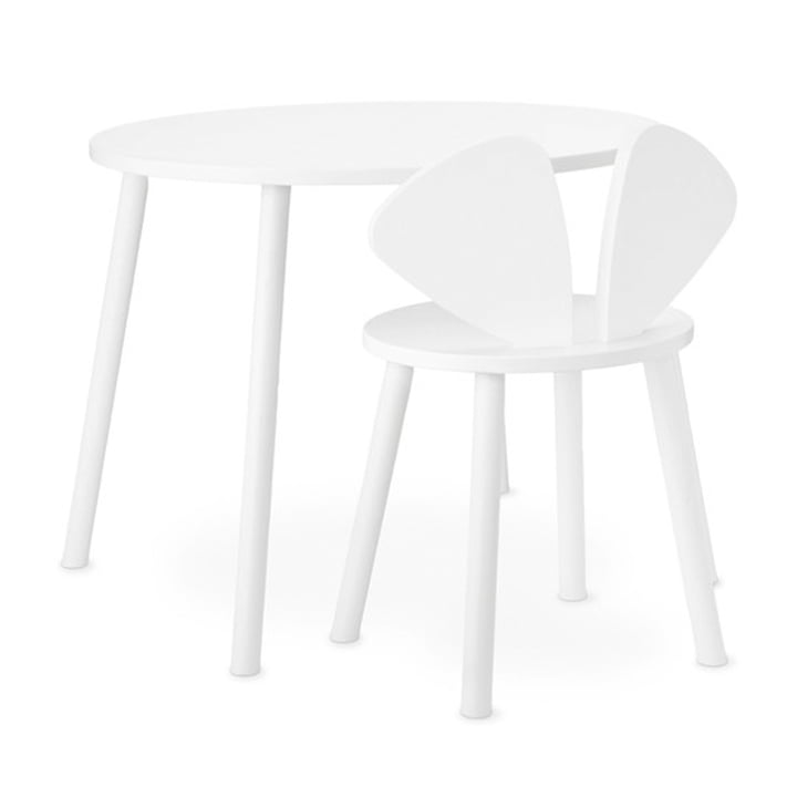 Mouse School Set (Junior - chaise et table) de Nofred en blanc