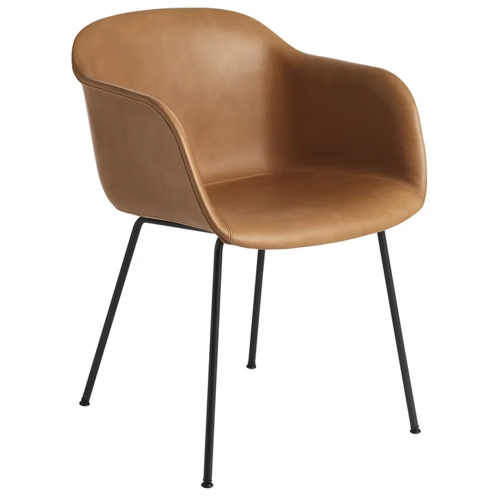 Fiber Chair Tube Base noir / Refine cuir cognac de Muuto